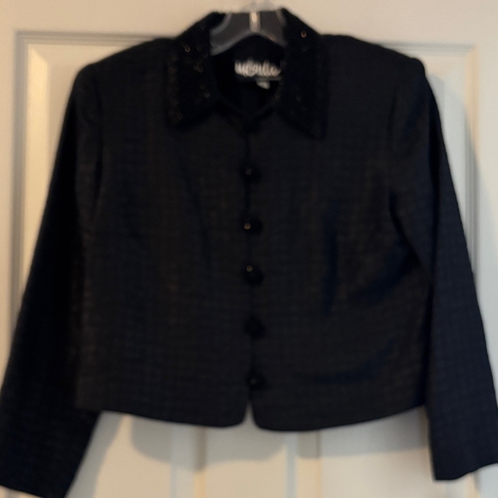 Ursula of Switzerland Classic Black Evening Jacket Beaded/Croc print Sz 8P